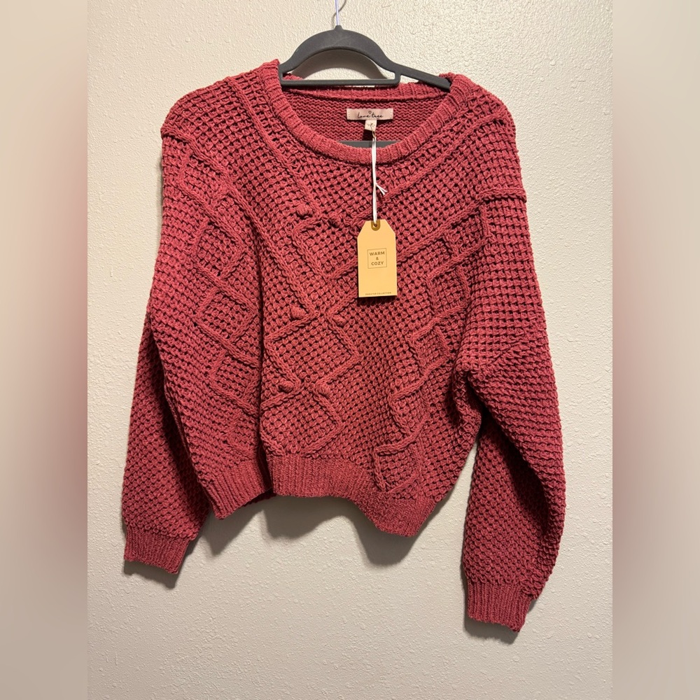 Love Tree Textured Knit Sweater in Deep Pink